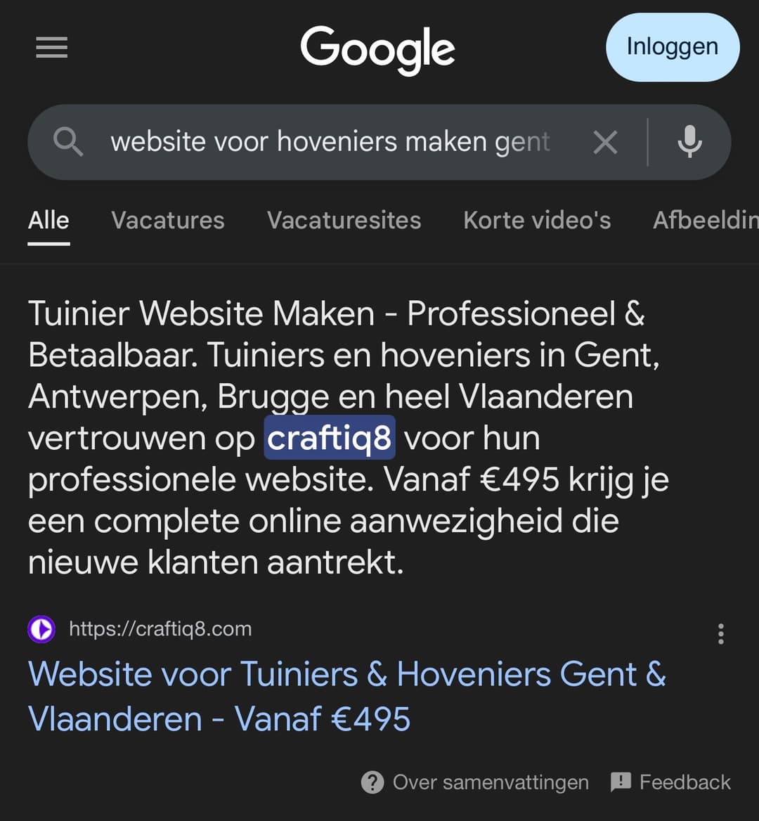Google zoekresultaten - hoge rankings